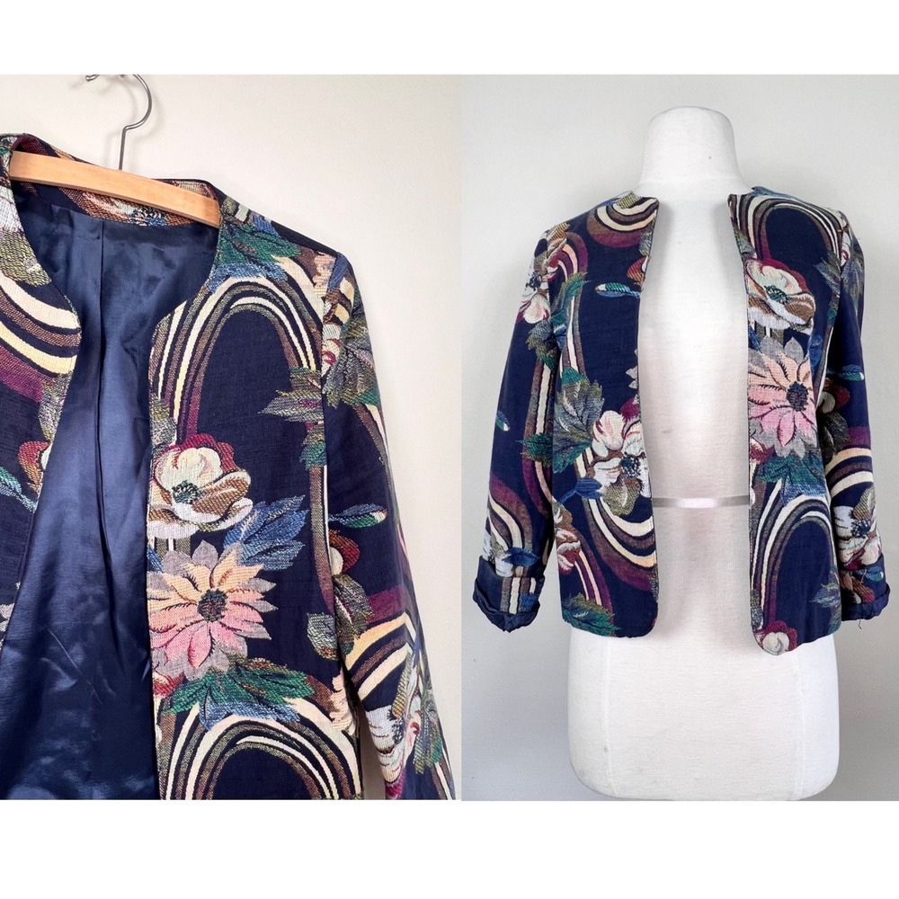 vintage 90s tapestry cropped blazer 1990s floral bolero jacket Boho Grunge Crop